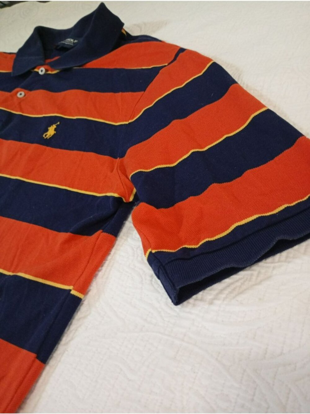 Polo Golf Ralph Lauren Mens XXL Striped Pima 100% Cotton Navy & Orange - Picture 9 of 9